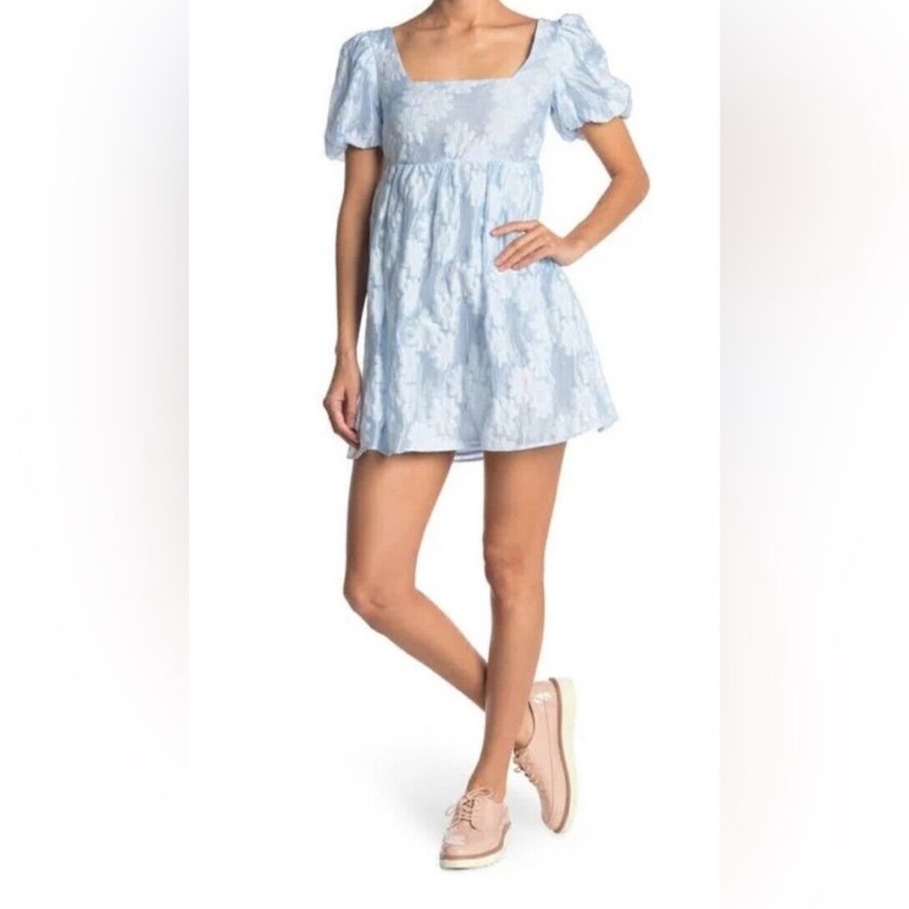 NWT Topshop Light Blue Organza Floral Babydoll Dress